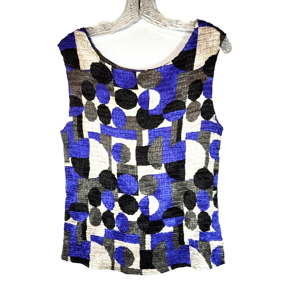 Casual‎ Corner Blue/Gray Geometric Popcorn Tank Top Size Medium Y2K Career